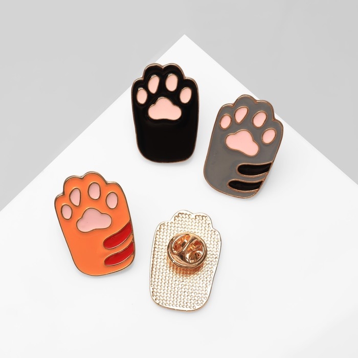 Набор значков (4 шт.) &laquo;Лапки&raquo; кошачьи, цветной в золоте