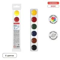 Акварель ErichKrause, 6 цветов, без кисти, мягкий пластик, экономичная упаковка, пакет с европодвесом