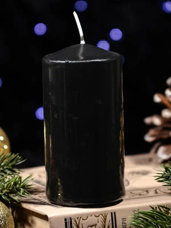 Свеча столб 50*100 мм с накаткой "Символ года" , Лошадь, черная