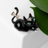 Брошь &laquo;Котёночек&raquo;, цвет чёрно-белый в золоте