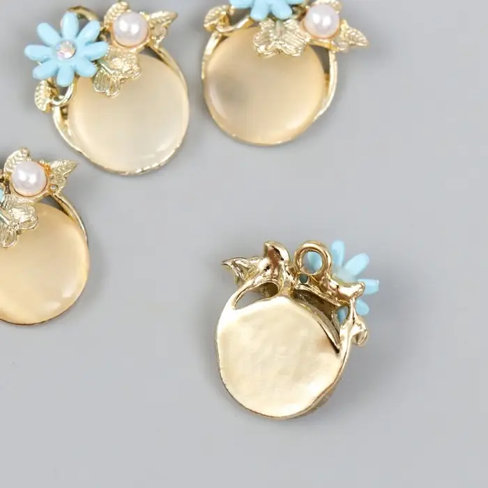 Декор для творчества металл "Кошачий глаз с незабудкой" жемчужина, золото 0,8х2х2,1 см