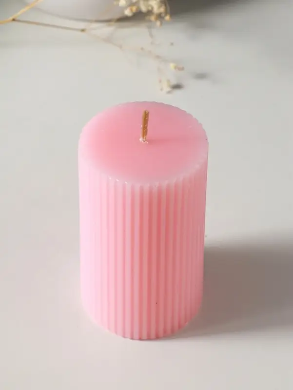 Свеча-цилиндр 6х10 см, 250 гр, с мелкими гранями, розовый