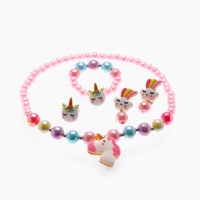 Набор детский "Выбражулька" единорог 4 пр-та: кулон, браслет, кольцо, клипсы  цв. разноц