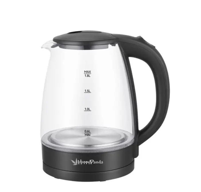 Чайник электрический Happy panda HP-2701BK, стекло, 1.8 л, 1800 Вт, чёрный