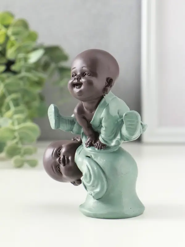 Сувенир полистоун "Маленькие будды - игра в чехарду" зелёно-коричневый 4,7х9,3х11 см