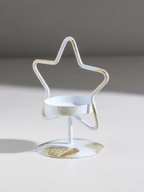 Подсвечник металл на 1 свечу "Звезда" белый с патиной d=5 см 9,4х7х11,7 см