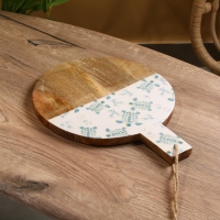 Доска разделочная круглая "Черепаха и цветы" дерево манго 36х28