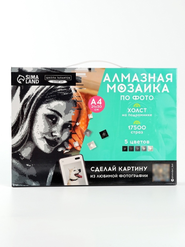 Алмазная мозаика по фото с полным заполнением &laquo;Gray&raquo;, на холсте с подрамником, А4