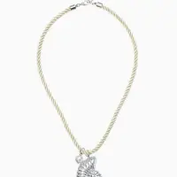 Кулон на жгуте текстильном "Ракушка", цвет бело-серебристый