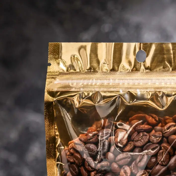 Пакет дой-пак, матовый, золотой, с прозрачной стенкой,14 х 20 х 8 см