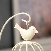 Подсвечник металл "Клетка с птичкой" белая, 23х10х10 см