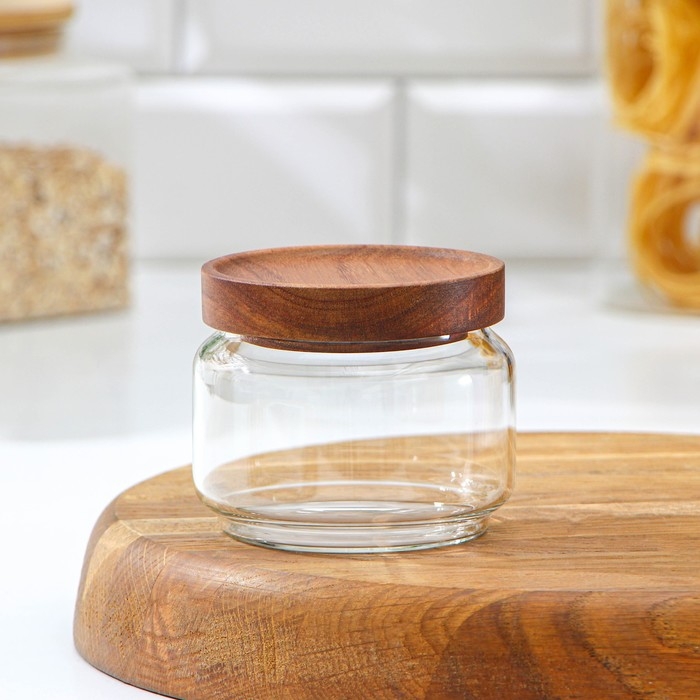 Банка стеклянная для сыпучих продуктов с деревянной крышкой Magistro Village, 260 мл, 9&times;7 см