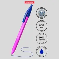 Ручка шариковая автоматическая ErichKrause R-301 Neon Matic, узел 0.7 мм, чернила синие, длина линии письма 2000 метров, МИКС