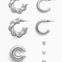 Набор серьги и каффы 8 шт &laquo;Бублик&raquo; переплетение, цвет серебро