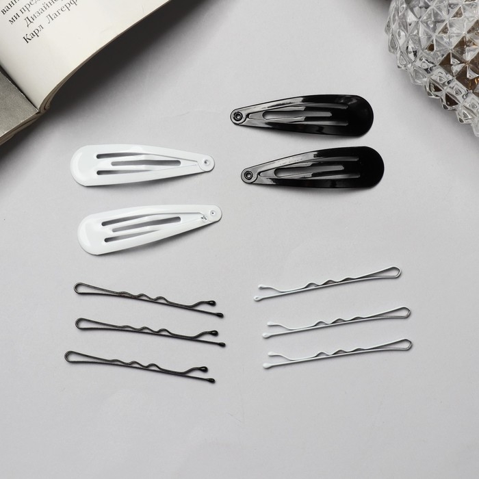 Невидимка для волос &laquo;Бриджит&raquo; (набор 12 шт) 5 см, чёрно-белый