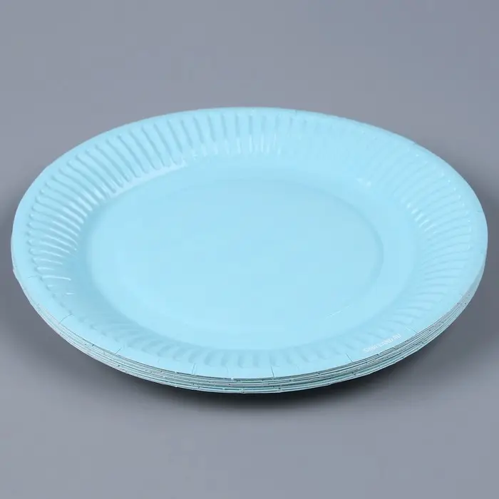 Тарелка одноразовая бумажная однотонная, голубая, 18 см
