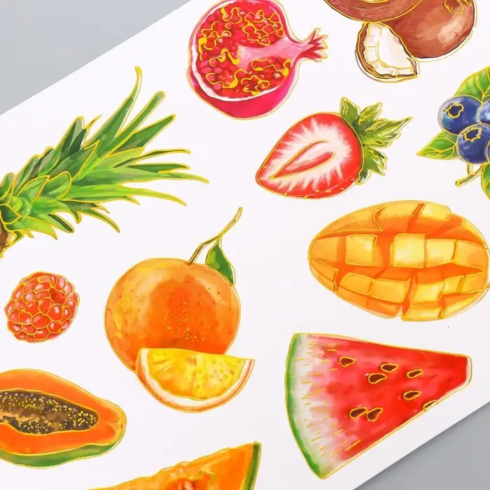 Наклейки бумага "Фрукты" набор 2 листа 20х15 см