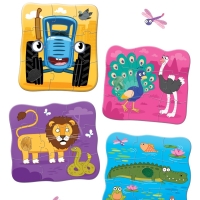 Макси-пазлы с тактильными вставками "Животные", Синий трактор