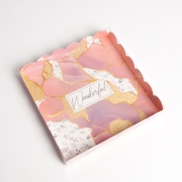 Коробка для печенья, кондитерская упаковка с PVC крышкой, &laquo;Камень&raquo;, 21 х 21 х 3 см