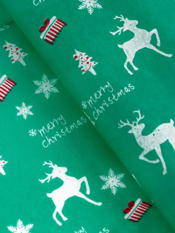 Бумага упаковочная тишью "Рождество", зелёная, 50 х 66 см