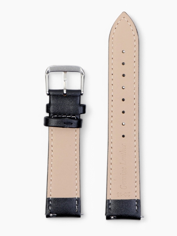 Ремешок для часов кожаный с быстросъемными шпильками, 20 мм,  l-20 см, черный