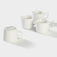 Набор фарфоровый чайный на бамбуковой подставке Доляна &laquo;Эстет&raquo;, 5 предметов: чайник 800 мл, 4 кружки 220 мл, цвет белый