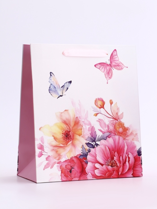 Пакет подарочный вертикальный &laquo;Бабочки в цветах&raquo;,   ML 23 &times; 27 &times; 11.5 см