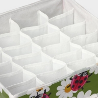 Органайзер для хранения белья Доляна &laquo;Божьи коровки&raquo;, 24 ячейки, 30&times;33&times;10 см, цвет зелёный