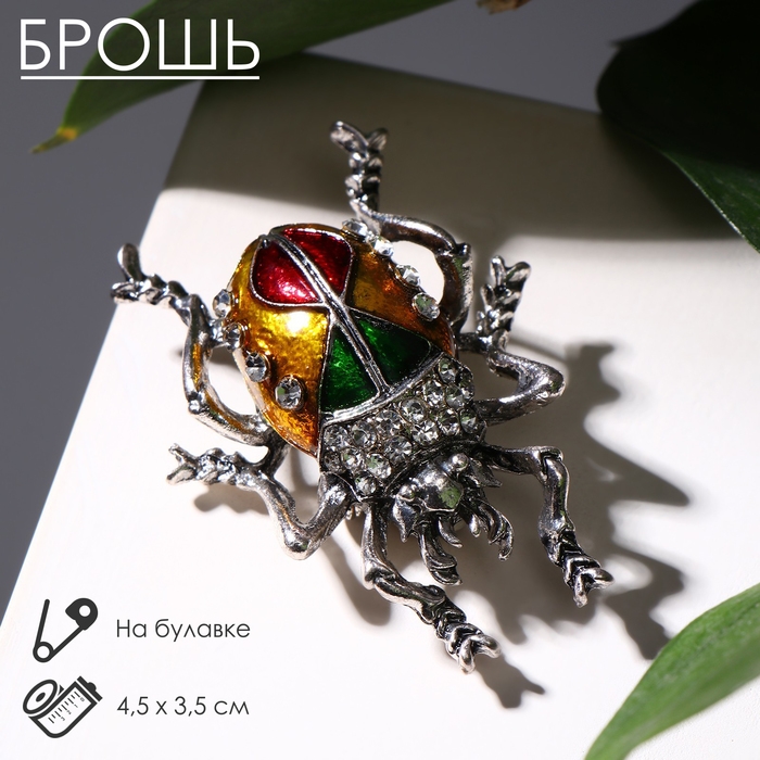 Брошь &laquo;Жук&raquo;, цветной в чернёном серебре