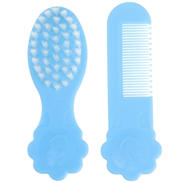 Набор для ухода за волосами: расческа и щетка &laquo;Цветочек&raquo;,  цвет голубой