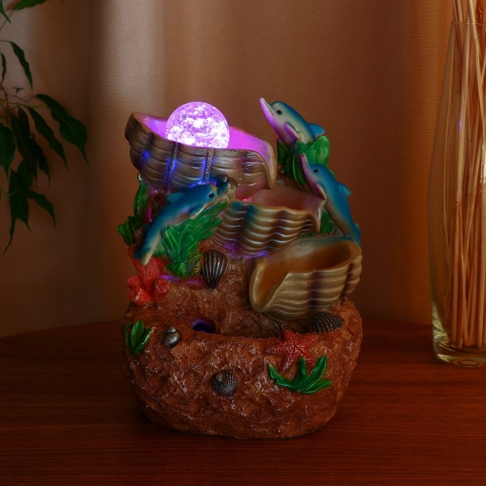 Фонтан "Дельфины" ракушки-кадки, 11х16х24 см  (с подсветкой)
