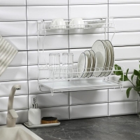 Сушилка для посуды с поддоном 2-х ярусная, настольно-настенная, 39,5&times;25&times;38 см, цвет белый