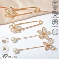 Набор булавок (4 шт.) &laquo;Цветы&raquo;, 8 см, цвет белый в золоте