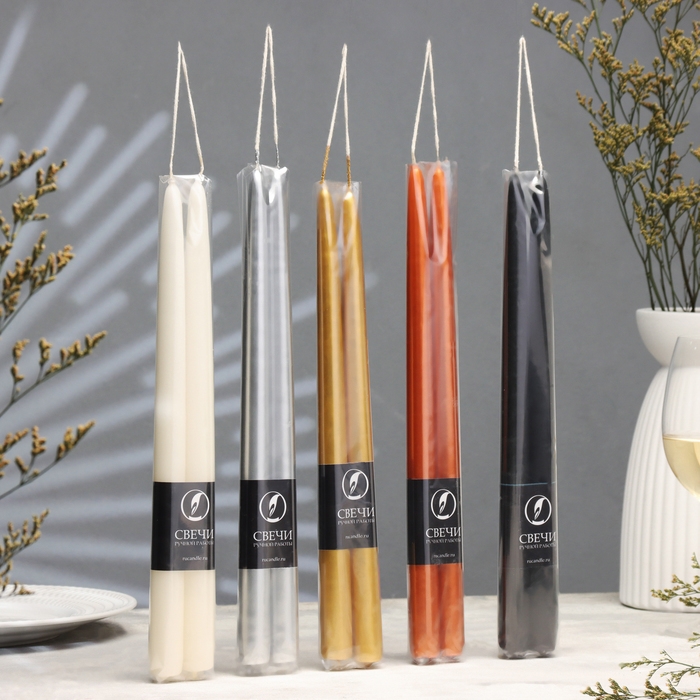 Набор свечей античных ручной работы, 2х30 см, 10 ч, 73 г, 2 штуки, золото