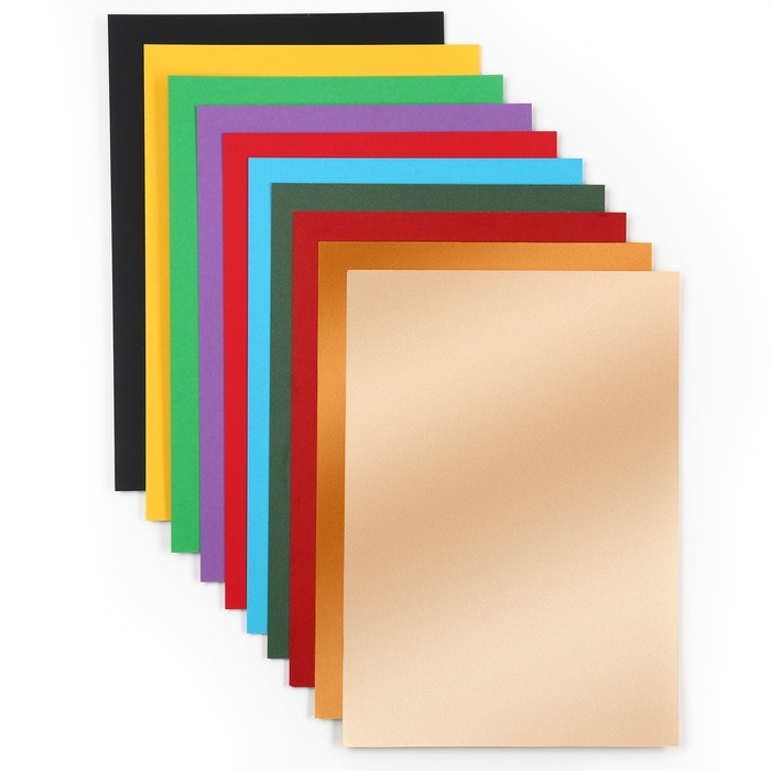 Картон цветной с блёстками, А4, 10 листов, 10 цветов, немелованный, двусторонний, в папке, 250 г/м&sup2;, Гравити Фолз