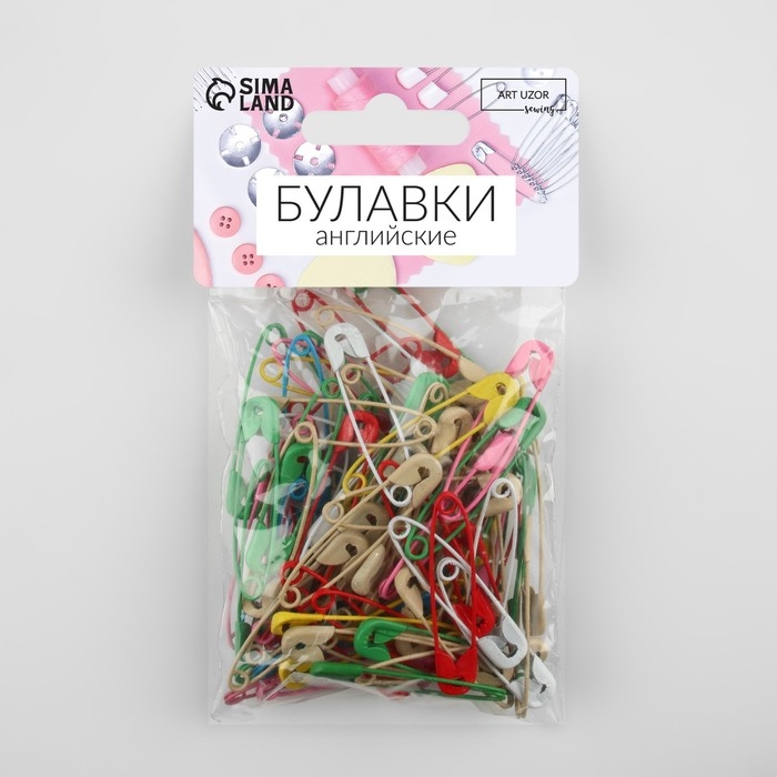 Булавки английские, 38 мм, 100 шт, цвет разноцветный