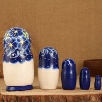 Матрёшка 5-ти кукольная "Сима" синяя , 17-18см, ручная роспись.