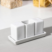 Набор для специй фарфоровый &laquo;Уют&raquo;, 4 шт, солонка 50 мл, перечница 50 мл, стаканчик 60 мл, цвет белый