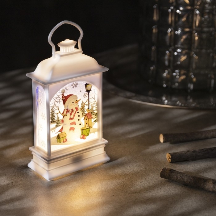 Светодиодная фигура &laquo;Фонарь со снеговиком&raquo; 7 &times; 13 &times; 3.5 см, пластик, батарейки AG13х3 (в комплекте), свечение тёплое белое