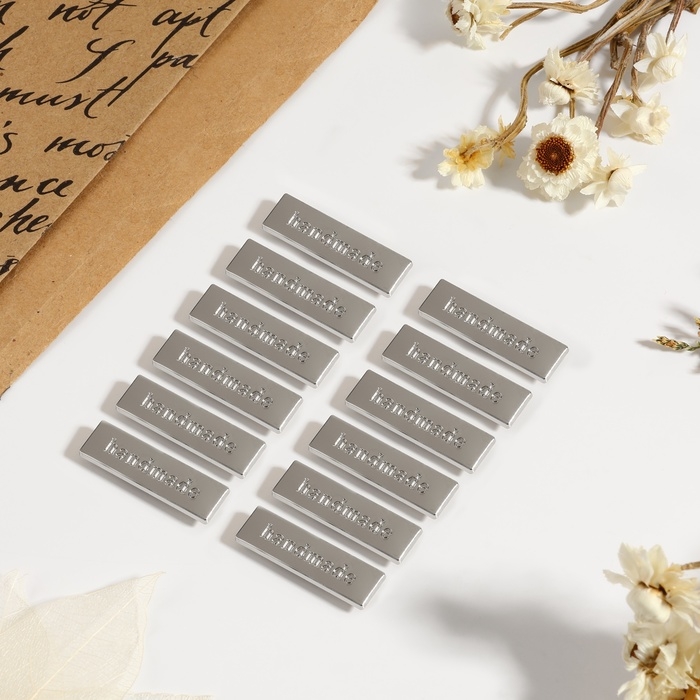 Декоративные элементы на прокол &laquo;Hand made&raquo;, 3,5 &times; 1 см, 10 шт, цвет серебряный