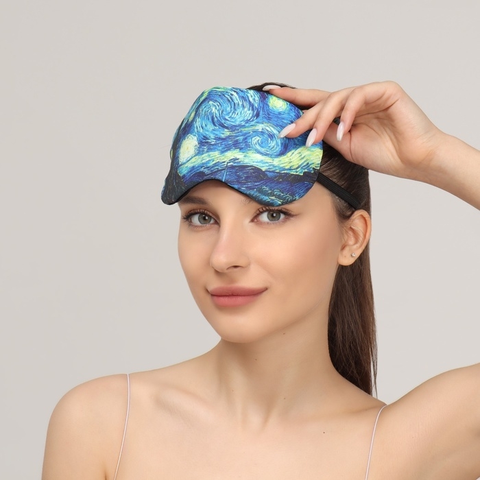 Маска для сна с гелевым вкладышем «Ван Гог», 19 × 10 см, резинка одинарная, цвет синий Маска для сна с гелевым вкладышем «Ван Гог», 19 × 10 см, резинка одинарная, цвет синий