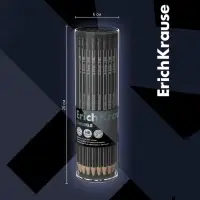 Карандаш чернографитный с ластиком Erich Krause "Megapolis", HB, грифель d=2.2 мм, дерево, шестигранный в тубусе, чёрный корпус