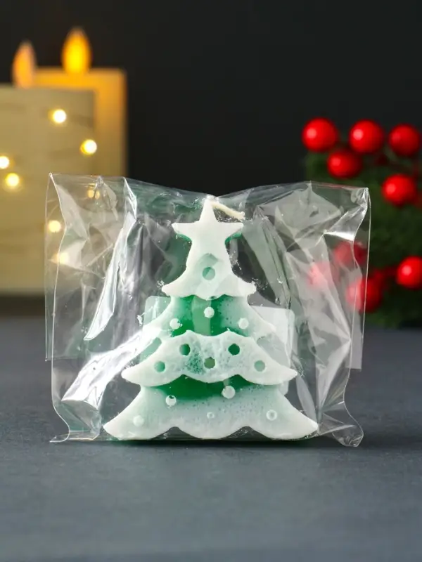 Свеча новогодняя "Ёлочка с огоньками" 60х70 мм, зелёный