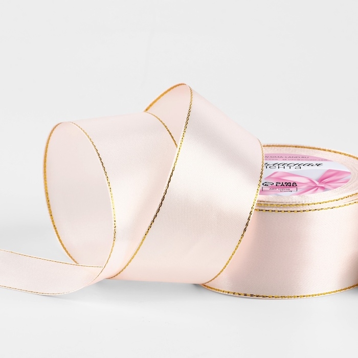 Лента атласная &laquo;Золотые нити&raquo;, 40 мм &times; 23 &plusmn; 1 м, цвет бело-лиловый №44