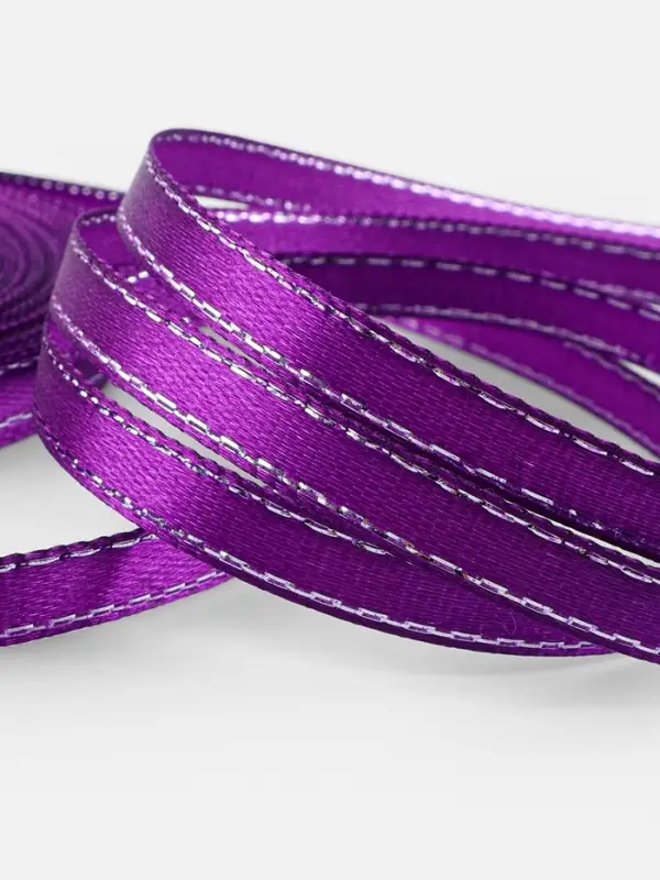 Лента атласная, с серебряным люрексом, 6 мм, 23&plusmn;1 м, фиолетовая №35