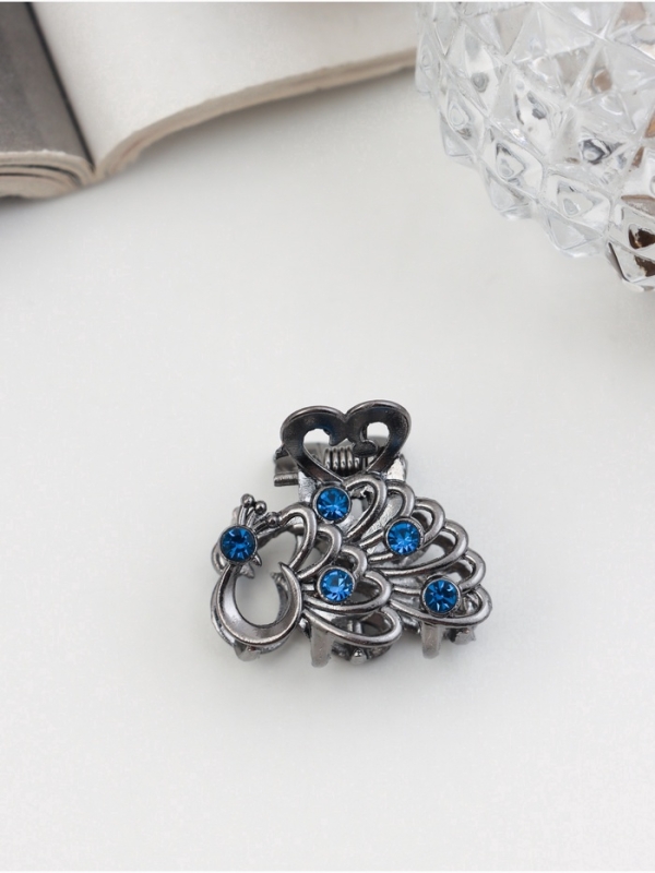 Крабик для волос &laquo;Синий туман&raquo;, павлин, 2.5 см, серебро