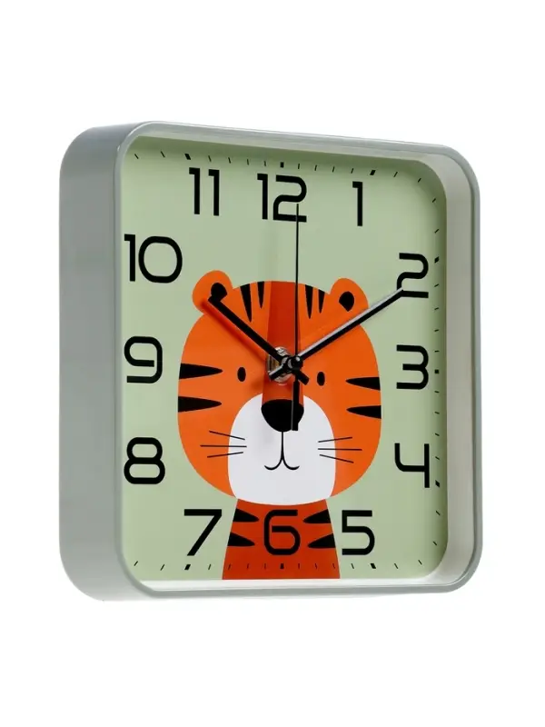 Часы настенные "Тигренок", детские, плавный ход,  19х19см, зеленые