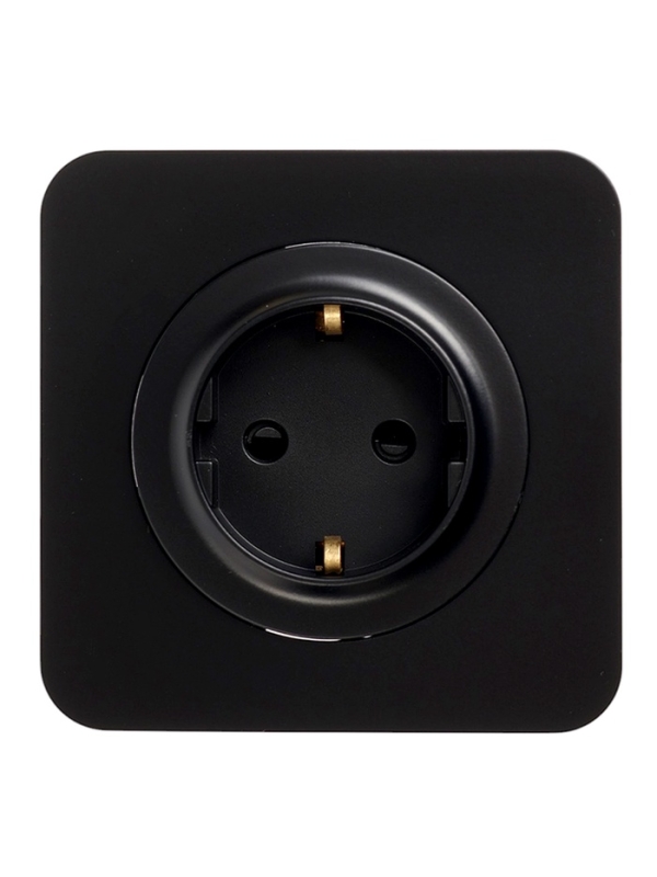 Розетка одноместная, серия "Circular", 16 А, скрытая, с з/к, черная