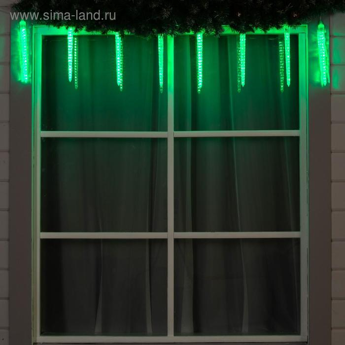 Гирлянда &laquo;Сосульки рифленые&raquo; 2.5 &times; 0.3 м, IP65, прозрачная нить, 192 LED, свечение зелёное с эффектом стекания, 12 В