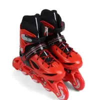 Коньки детские раздвижные BlackAqua, р. 30-33, для фитнеса, с роликовой платформой, красные, чёрные